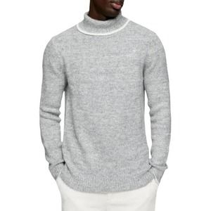 Topman Sweater Mens Tipped Roll Neck Long Sleeve Knit Grey Sweater Extra Small